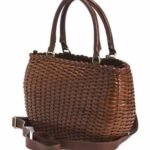 MENOTTI Leather Woven Basket Satchel in Cuoio (Brown)