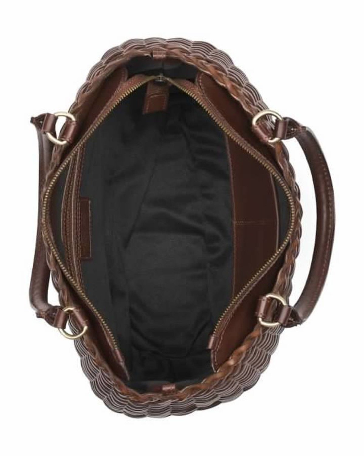 MENOTTI Leather Woven Basket Satchel in Cuoio (Brown) - Image 3