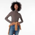 NWT J. Crew Tissue Turtleneck in Navy & Camel Stripe Size Medium