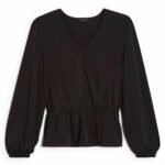 NWT Ann Taylor Cinched Waist Wrap Top in Black Size Small