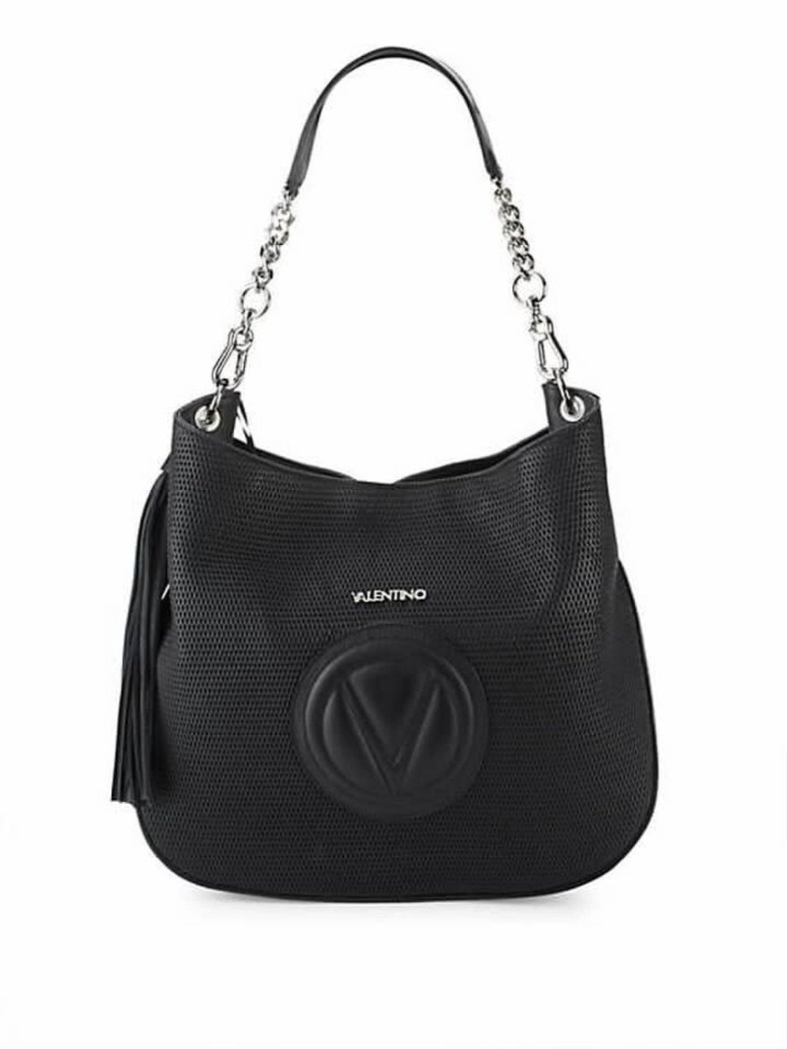 NWT Valentino by Mario Valentino Penny Perforated Leather Shoulder Bag in Black
