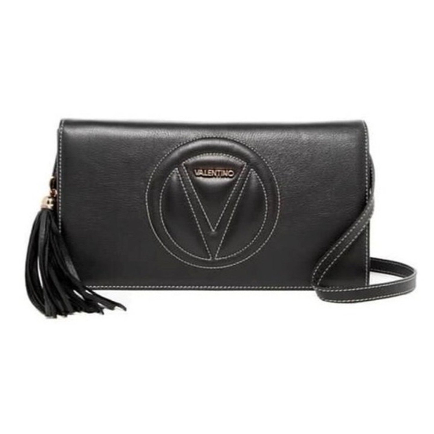NWT Valentino by Mario Valentino Black Lena Clutch/Crossbody Bag w/ White Stitching