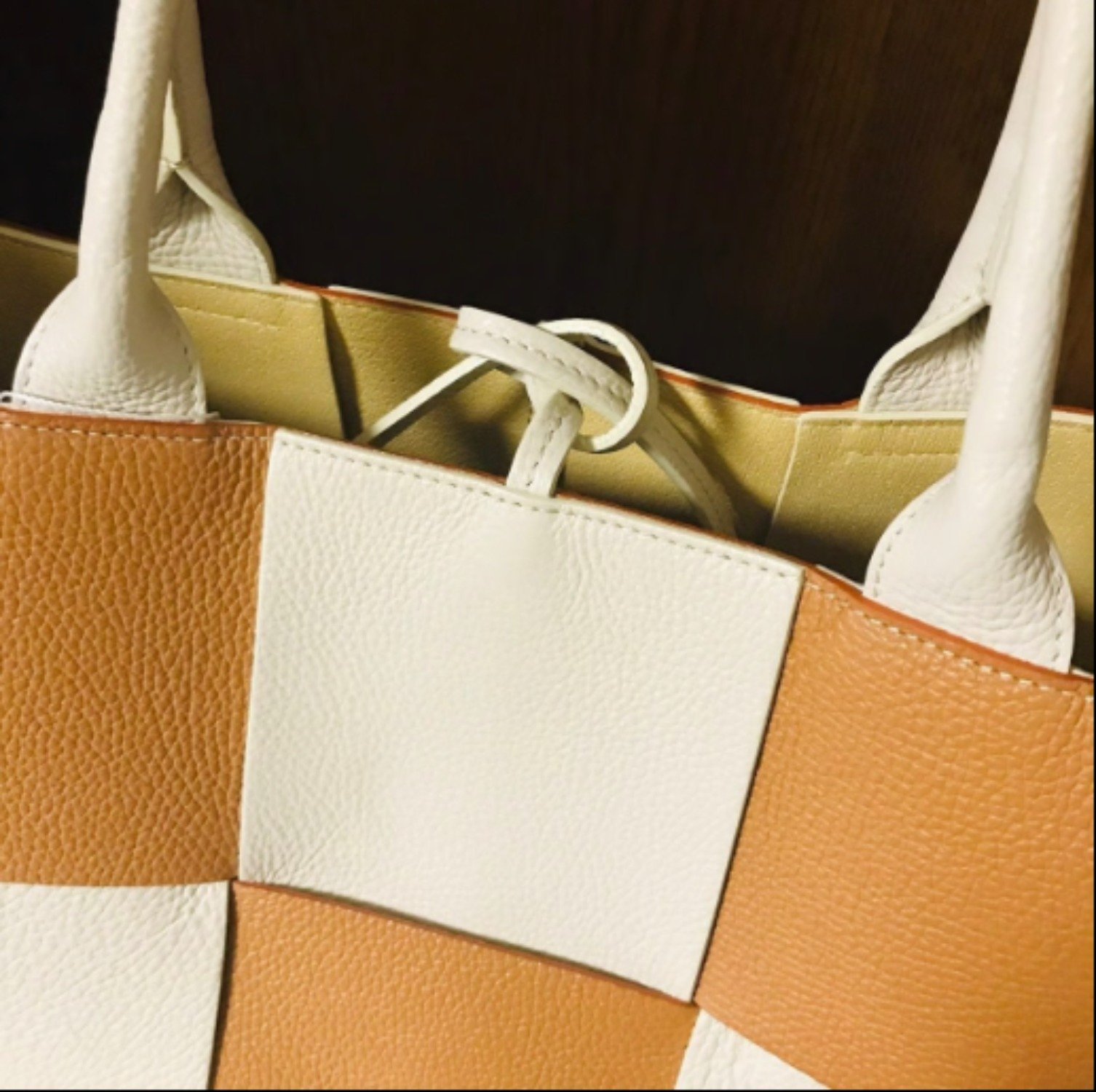 NWOT Le Borse Di Giulia Leather Tote Bag in Light Brown & Ivory - Image 2