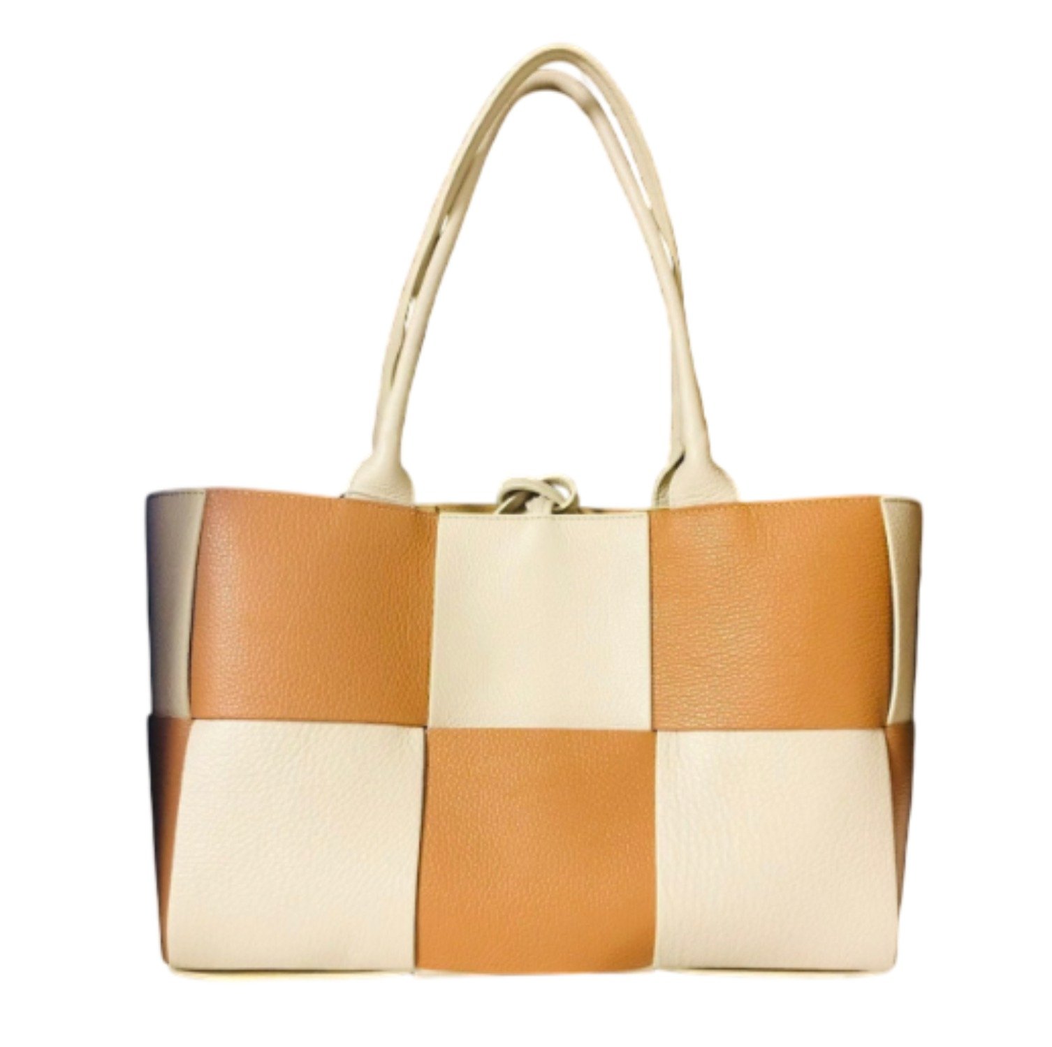 NWOT Le Borse Di Giulia Leather Tote Bag in Light Brown & Ivory